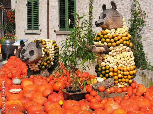 Pandas scuptures at a pumpkins exhibition photo