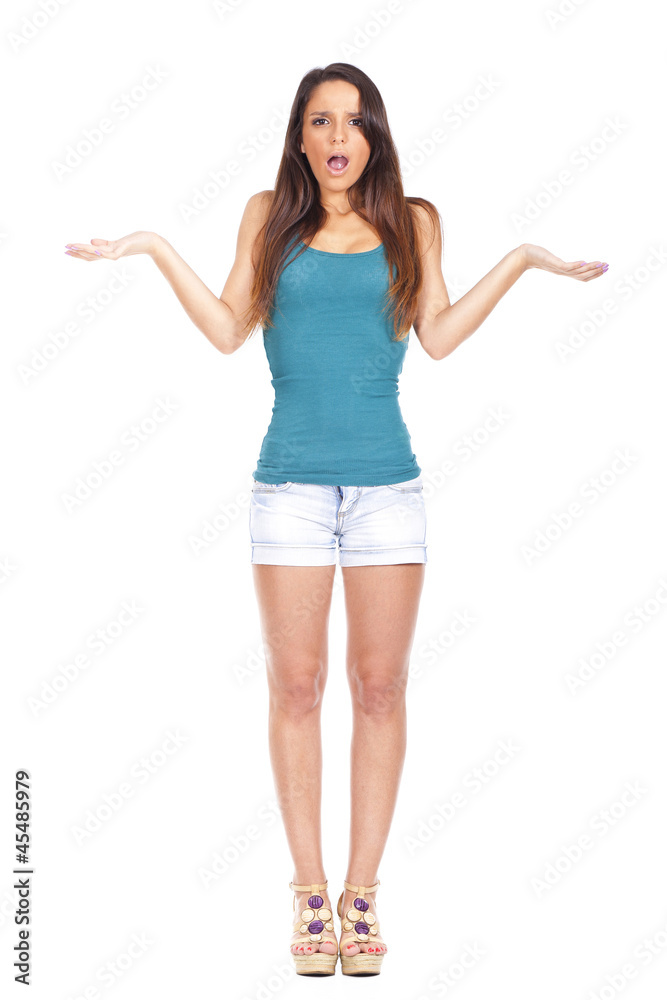 attractive young woman looking shocked isolated on white backgro attractive young woman looking shocked isolated on white backgro