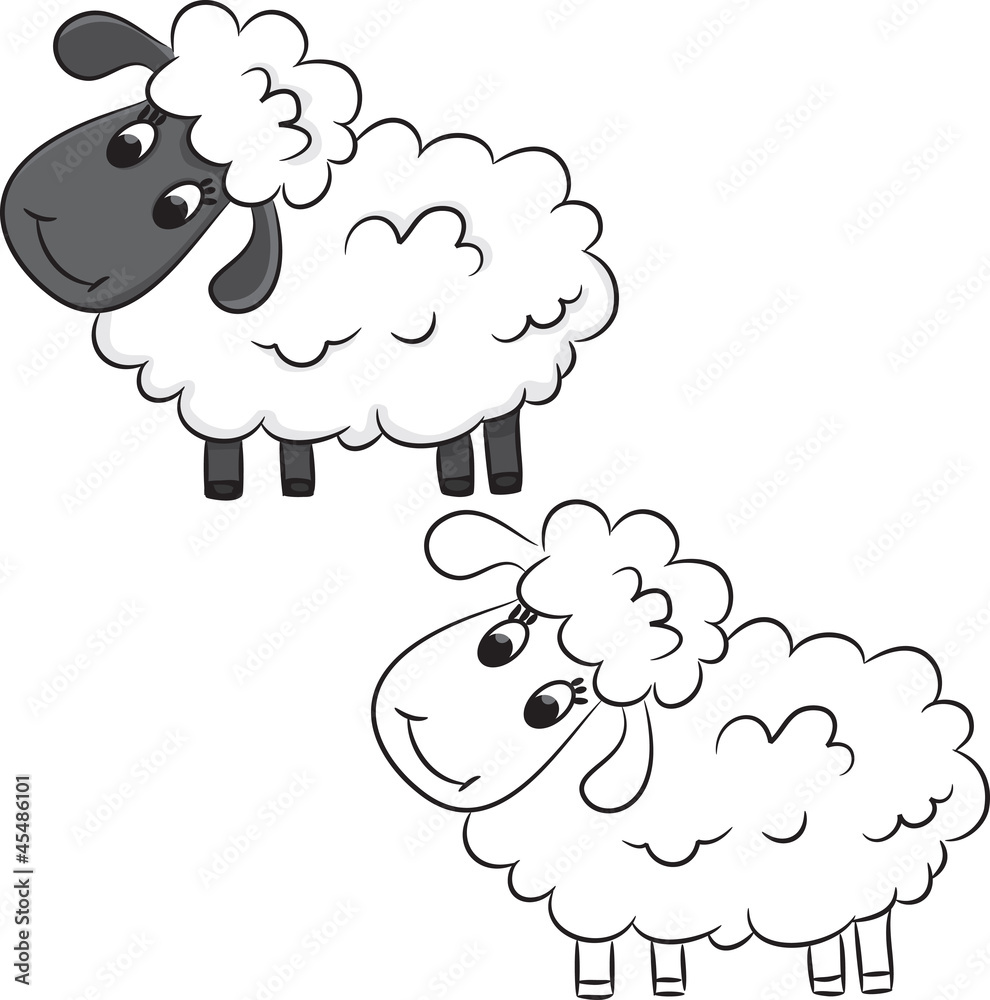 Cartoon sheep. Coloring book. Vector illustration Stock Vector | Adobe Stock