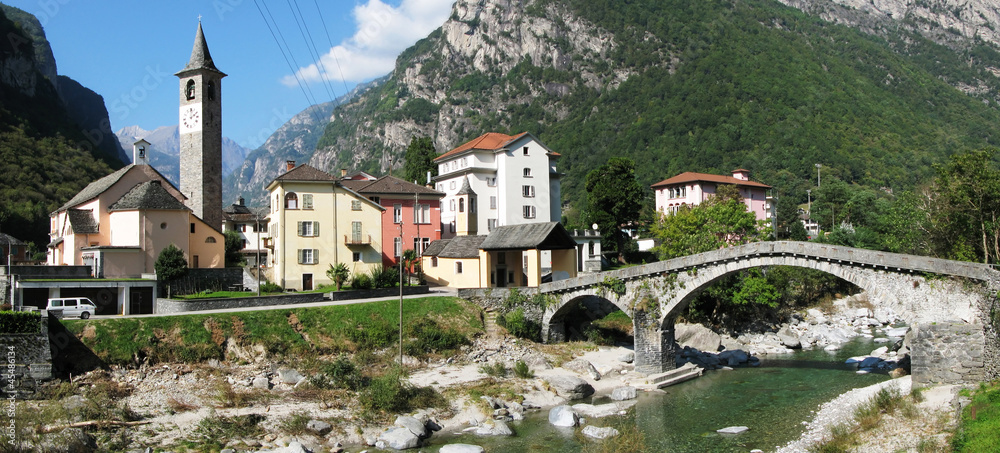 Ancient arch bridge in Bignasca, Southern Switzerland