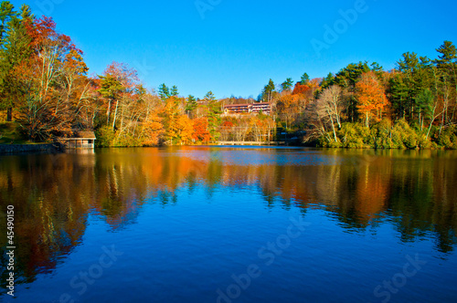 blue lake reflections during autumn