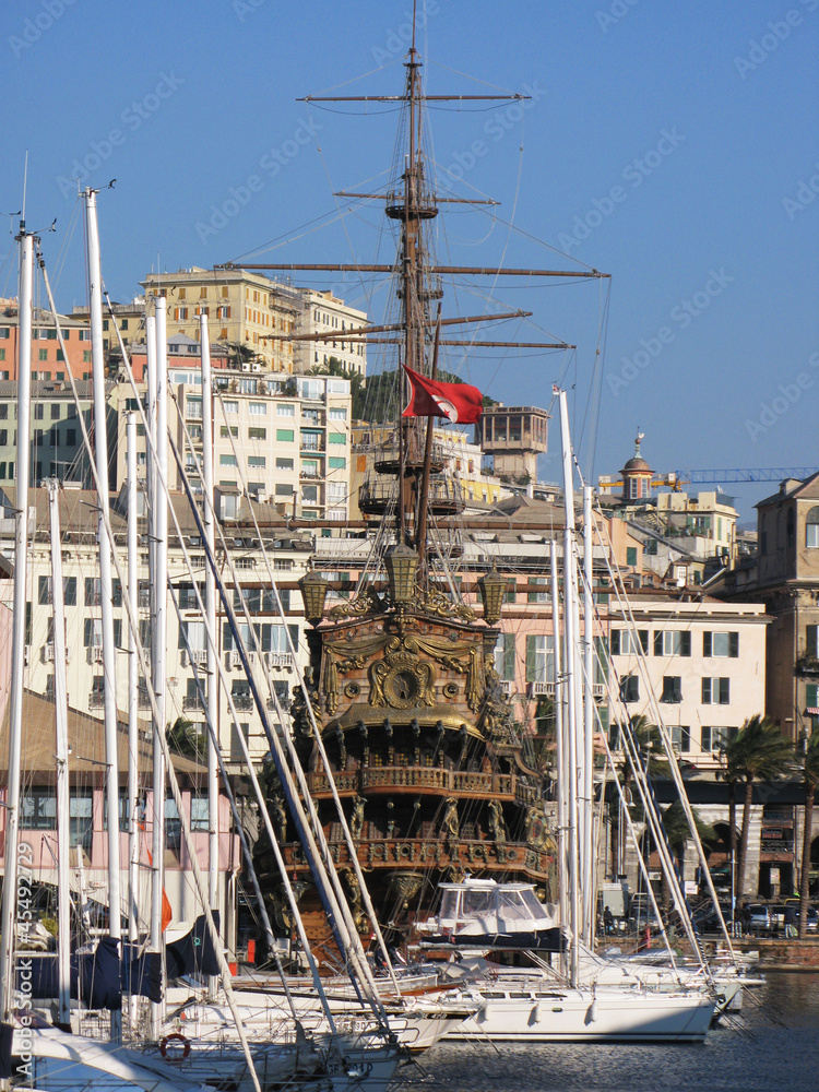 Old galleon in the port of Genoa