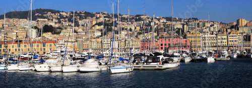 Tier of yachts in the port of Genoa, Italy