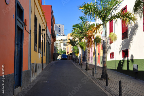 Colorful houses on a street of Santa Cruz, Tenerife, Canaries