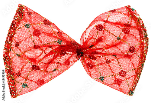 Red Christmas spotted bow, isolated on white