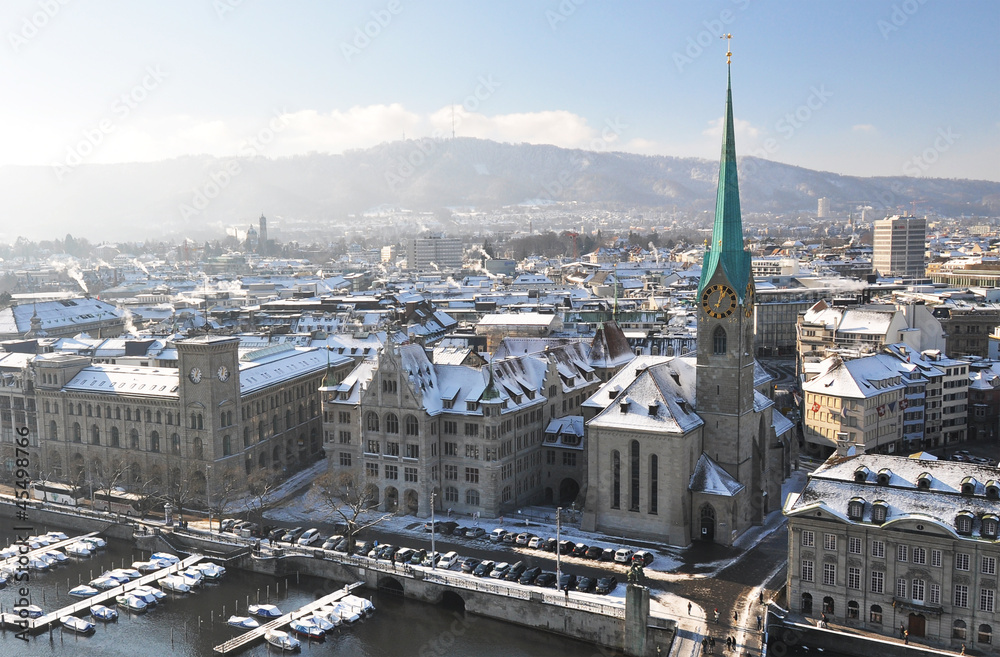 Naklejka premium Winter view of Zurich