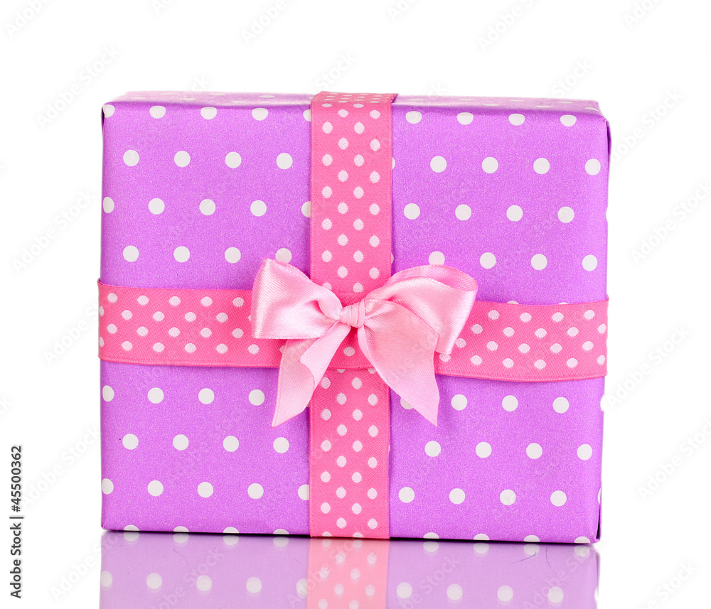 Colorful purple gift with bow isolated on white Colorful purple gift with bow isolated on white