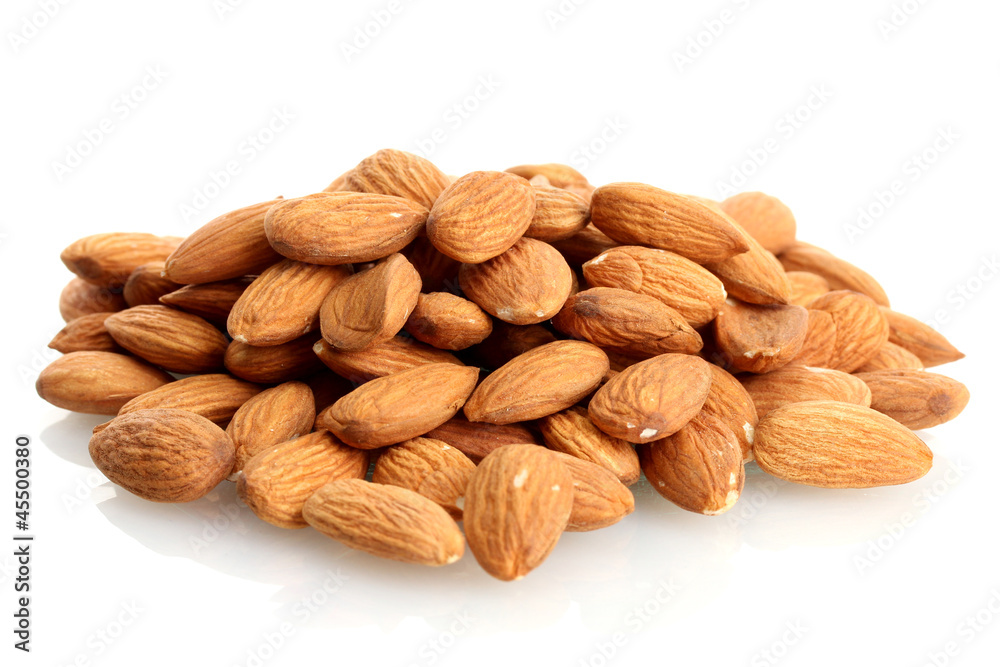 tasty almonds nuts, isolated on white tasty almonds nuts, isolated on white