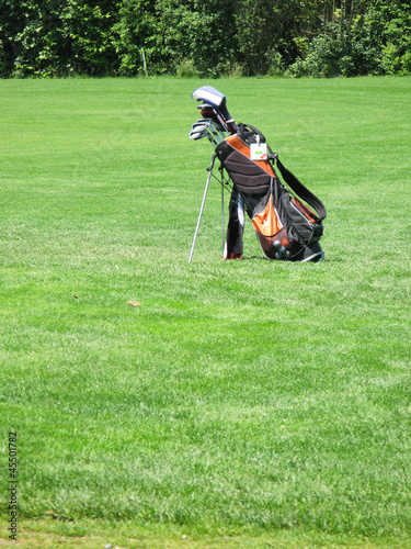 Golf bag on the grass