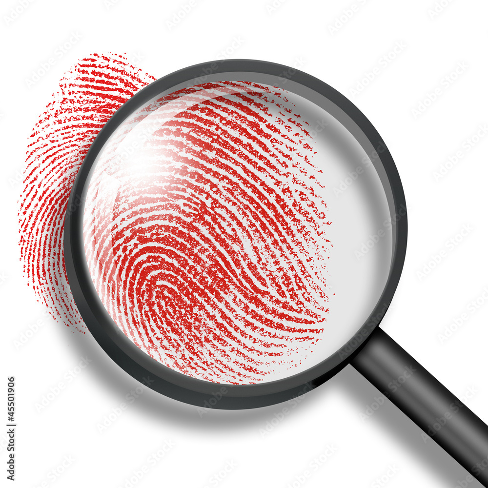 blood fingerprint through magnifying glass blood fingerprint through magnifying glass