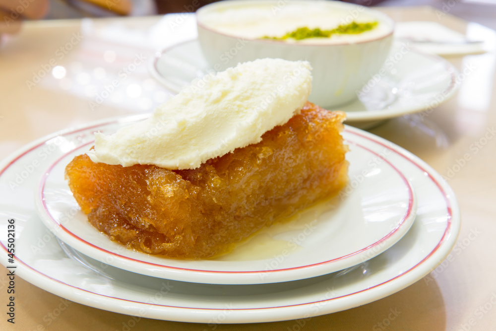 Turkish Dessert Ekmek Tatlisi with Sutlac Turkish Dessert Ekmek Tatlisi with Sutlac