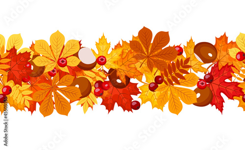Horizontal seamless background with autumn leaves. Vector.