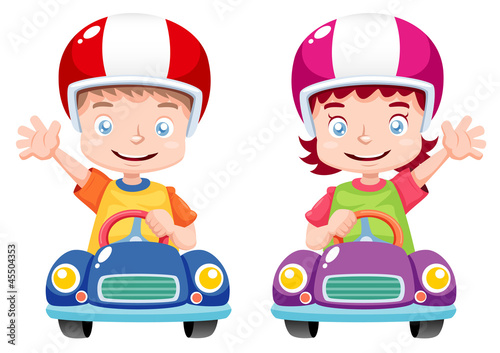 illustration of Kids raced on toy car