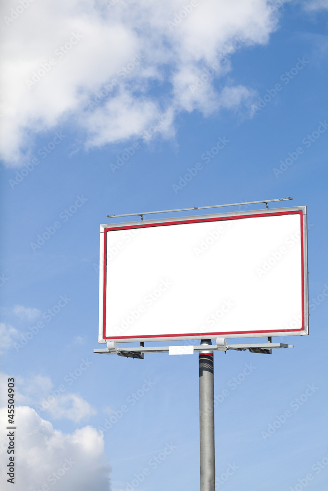 Blank white billboard on blue sky for your advertisement Blank white billboard on blue sky for your advertisement