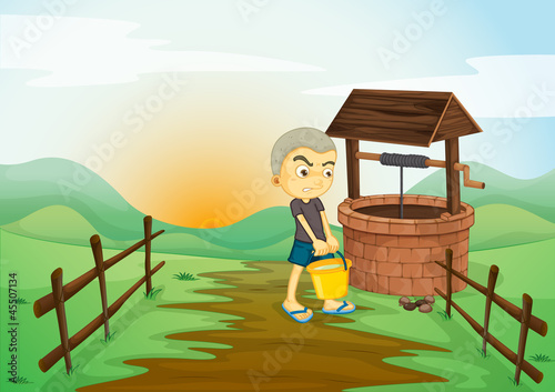boy and water well