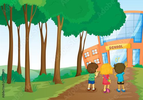 Kids in front of school