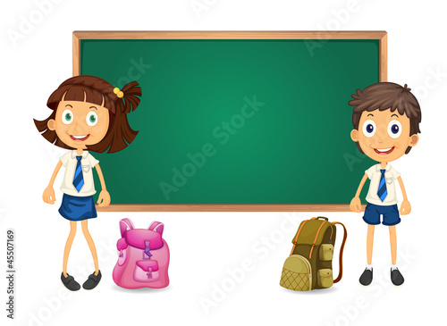 kids and green board