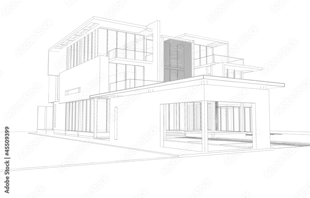 Wireframe of modern house building Wireframe of modern house building