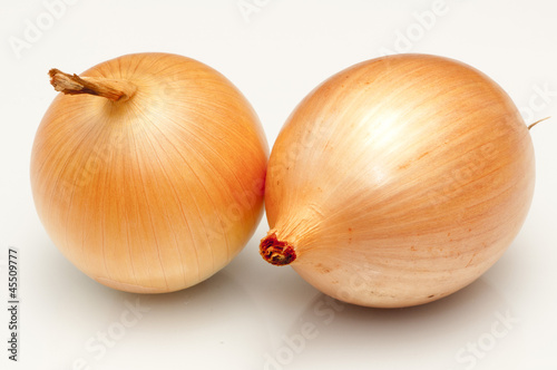 Fresh bulbs of onion and Fresh Scallions isolated on a white