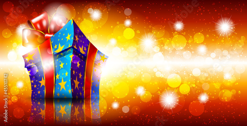 Bright background with gift box and place for text