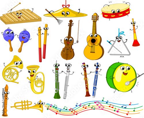 Set of funny cartoon musical instruments for kids