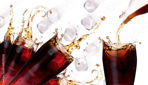 Fresh coke background with ice photo