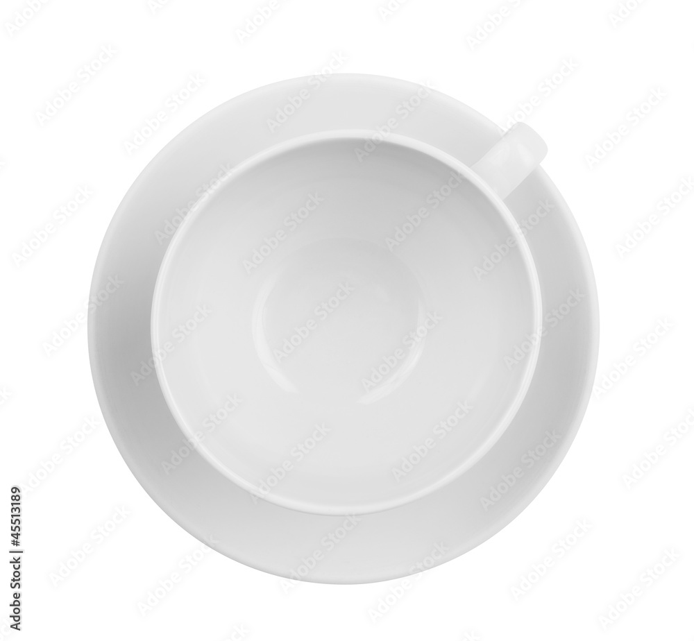 Empty coffee or tea cup top view isolated. Whole cup and saucer Empty coffee or tea cup top view isolated. Whole cup and saucer