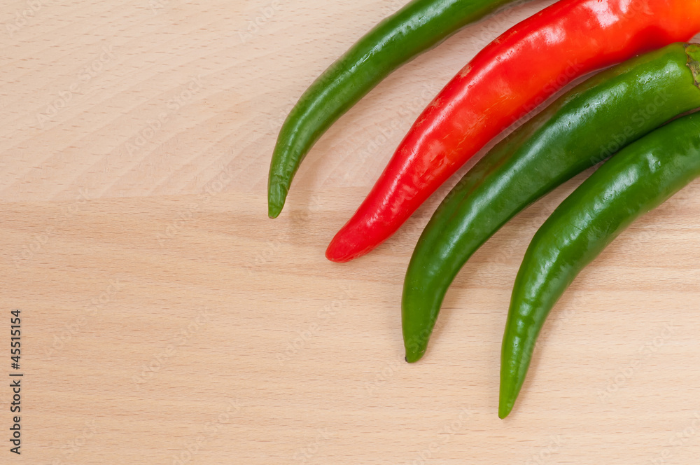 Green and red hot pepper