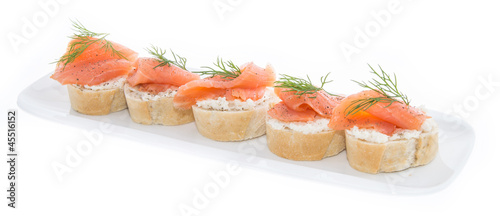 Salmon on a Baguette against white