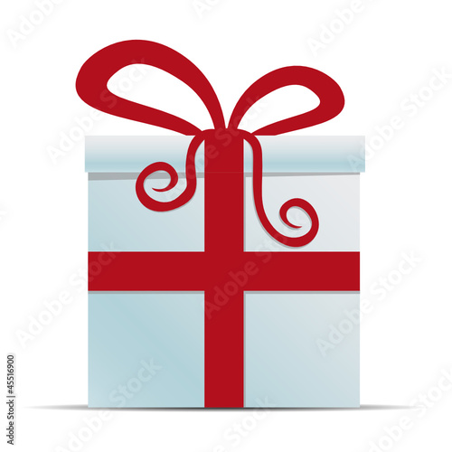 white gift box with red ribbon isolated