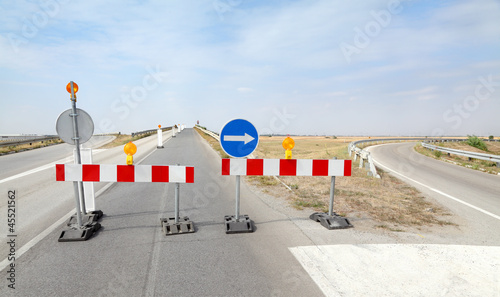 Road construction, roadwork and signs photo