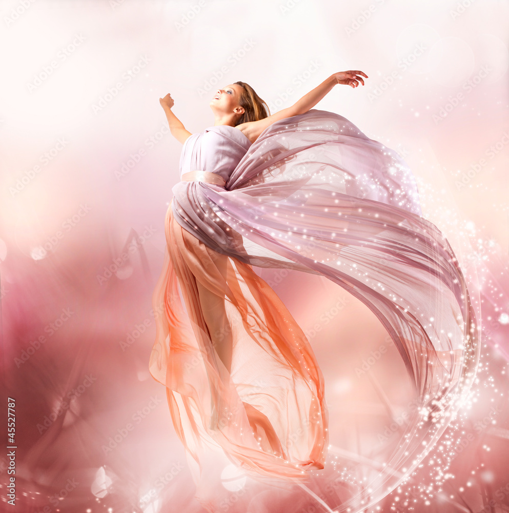 Fairy. Beautiful Girl in Blowing Dress Flying. Magic - obrazy, fototapety, plakaty 