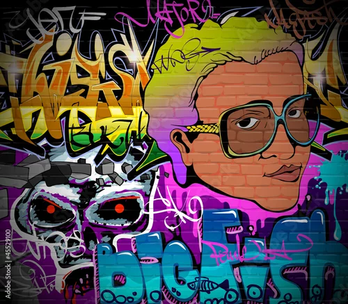 Obraz Graffiti ściany sztuki miejskiego tła. Projekt hip-hopu grunge