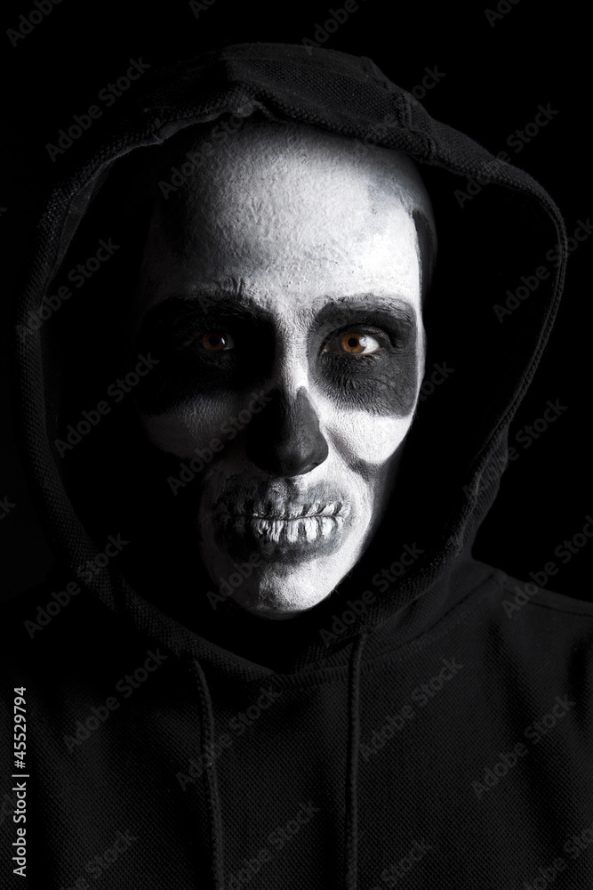 Scary skeleton on black background Scary skeleton on black background