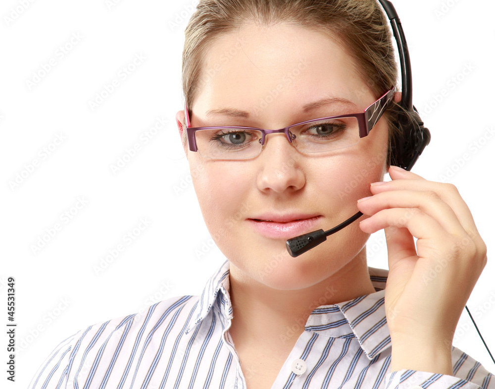 A female customer service consultant, closeup A female customer service consultant, closeup