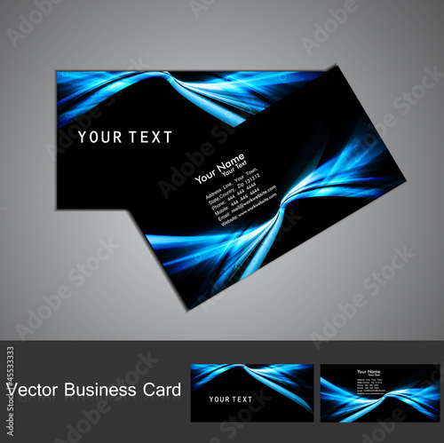 business card set vector bright  blue colorful wave  design