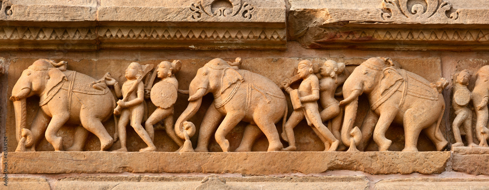 Εκτύπωση καμβά Stone carving bas relief panorama, Lakshmana Temple, Khajuraho,