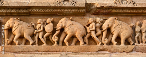 Stone carving bas relief panorama, Lakshmana Temple, Khajuraho,