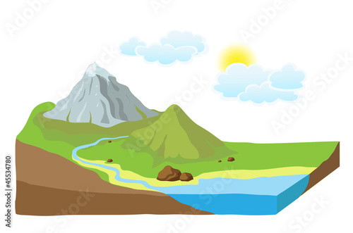 Earth slice with landscape, vector illustration