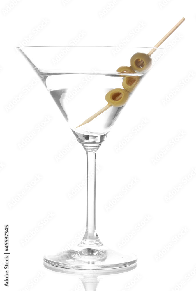 Martini glass and olives isolated on white Martini glass and olives isolated on white