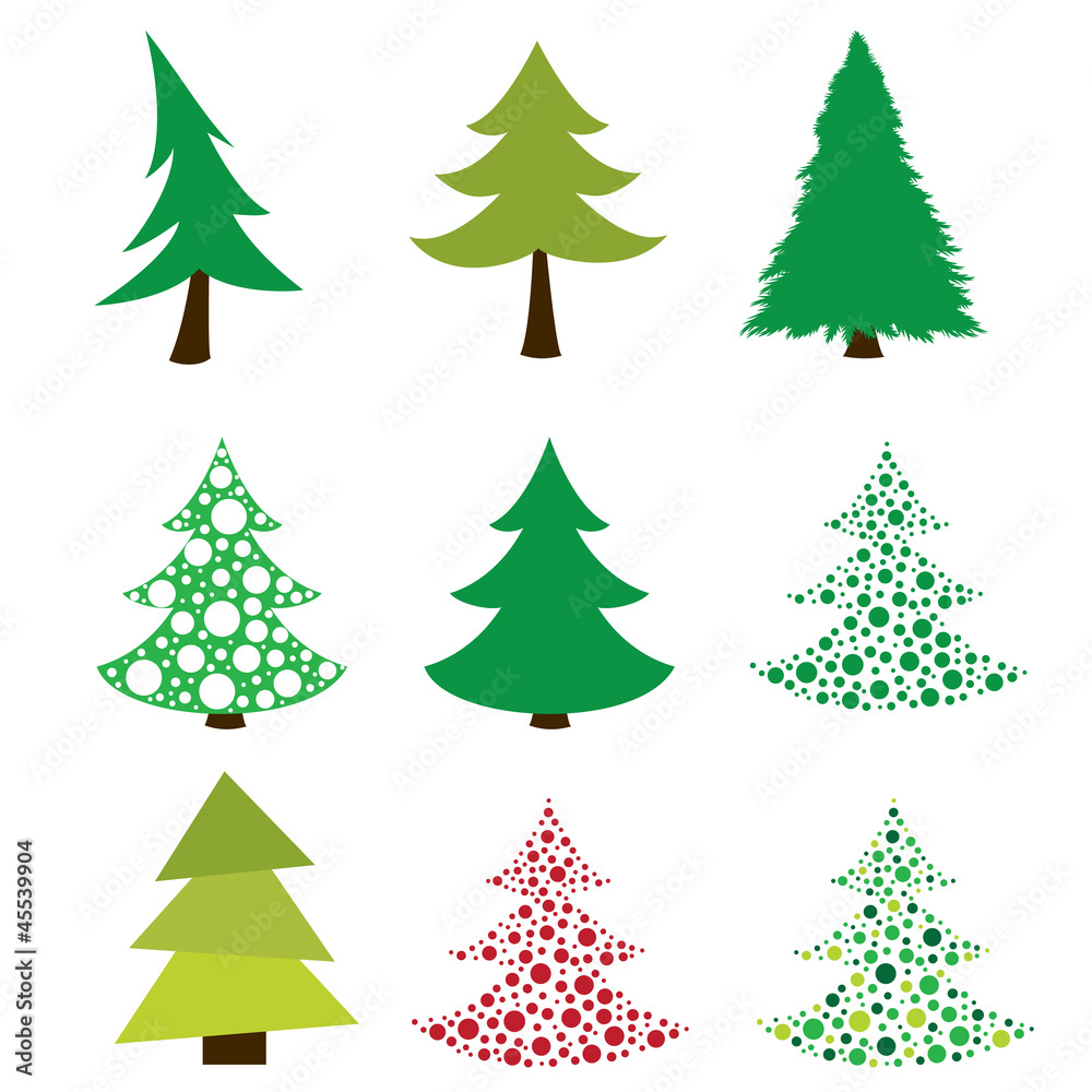 set of stylized Christmas trees, vector images