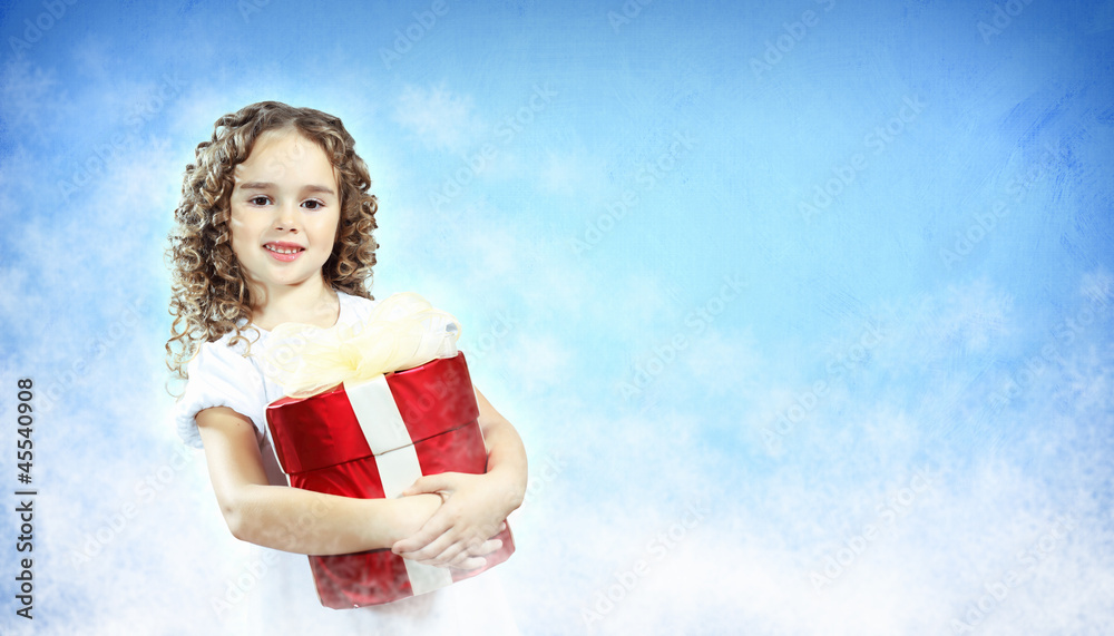 Happy girl opening gift box Happy girl opening gift box