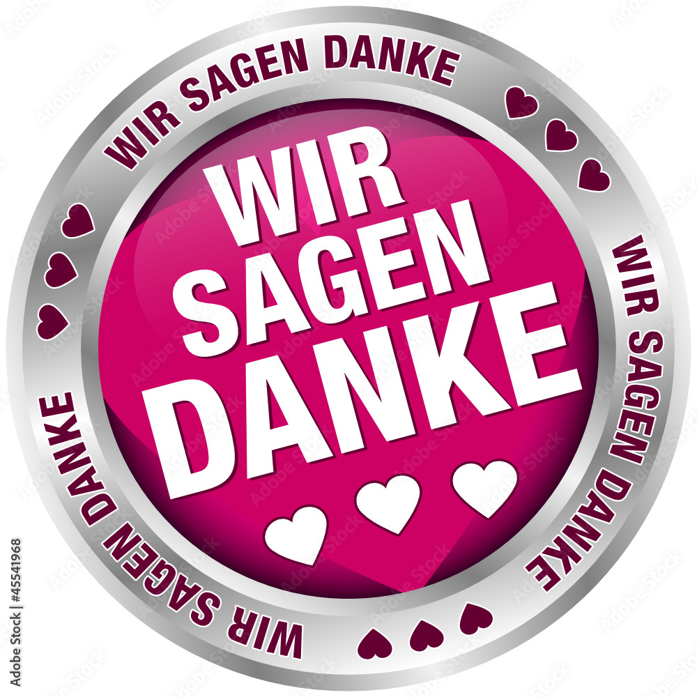 Button Banner "Wir sagen danke" pink/silber Stock-Vektorgrafik | Adobe