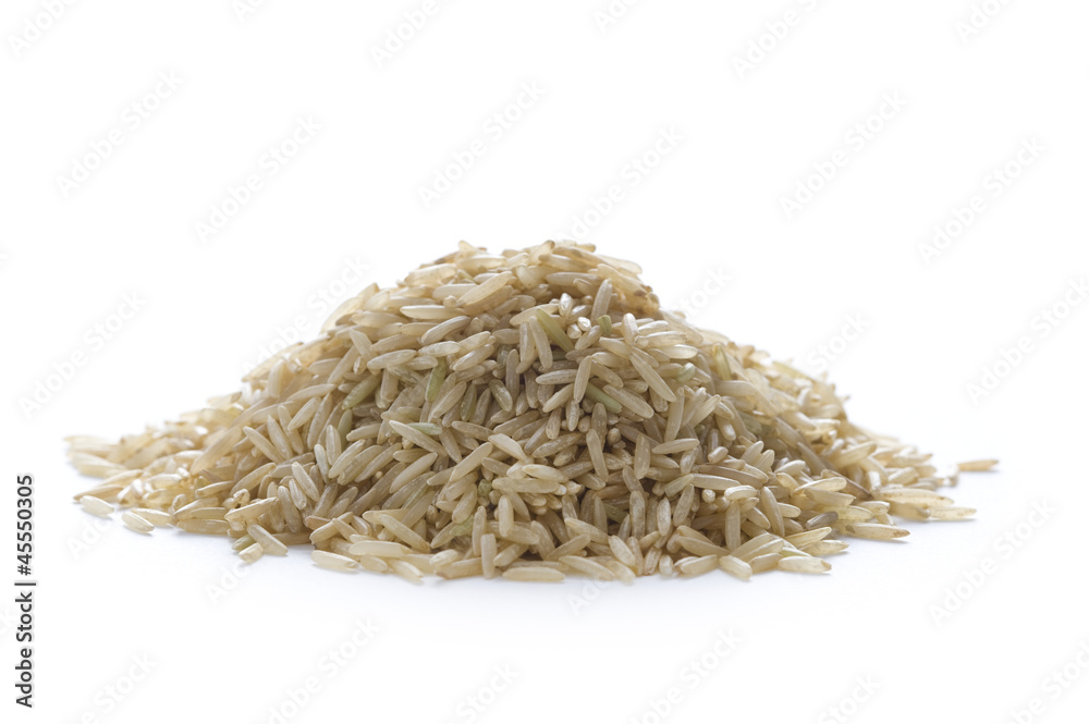 wholegrain brown basmati rice on white