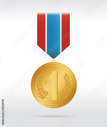 Golden medal with thee color ribbon