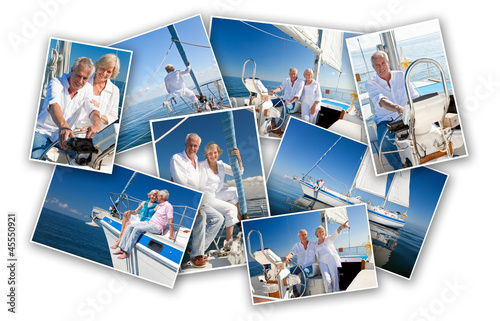 Happy Senior Couple Sailing a Yacht Boat Montage