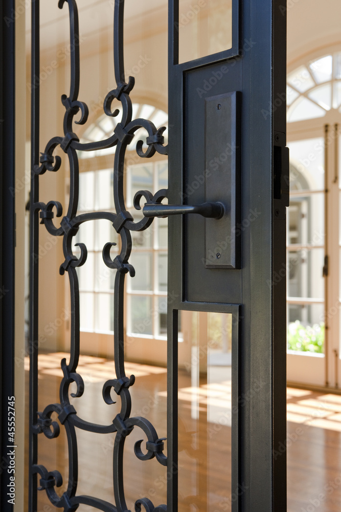 Angled view of a wrought iron Front Door handle Angled view of a wrought iron Front Door handle