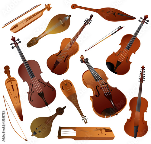 Collection of musical instruments strunnych smychkovych