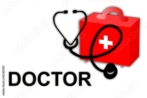 Medical doctor MD, stethoscope and first aid kit - illustration