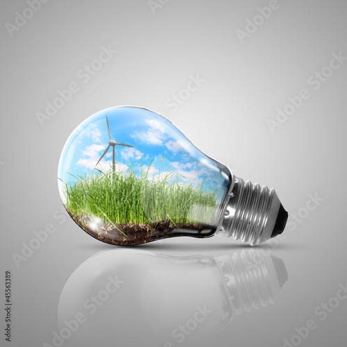 Lamp bulb with clean nature symbol inside